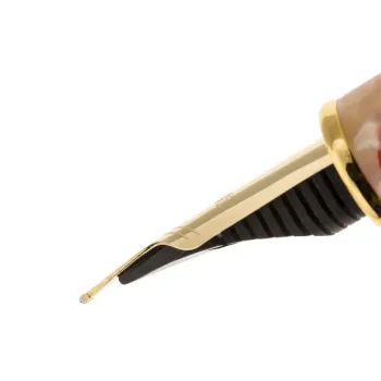 detail of platinum koi 14k gold nib