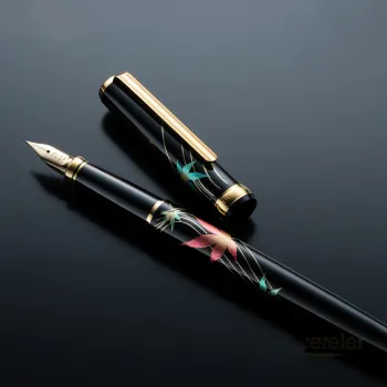 Platinum Kanazawa Gold Leaf Changing Autumn Leaves Fountain Pen on black background