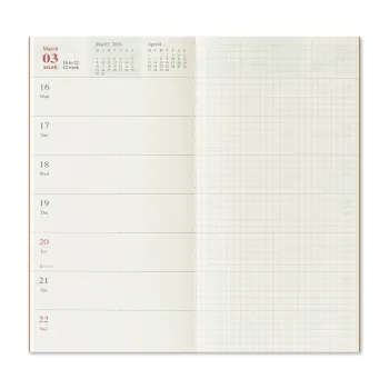 weekly view on the left and grid memo page on the right