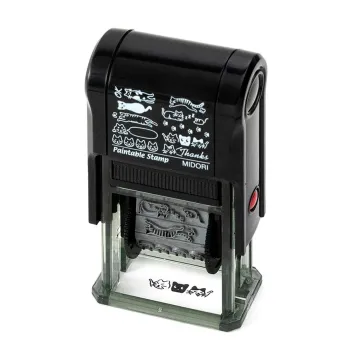 ista lateral del sello giratorio midori con dibujos de gatos y selector visible