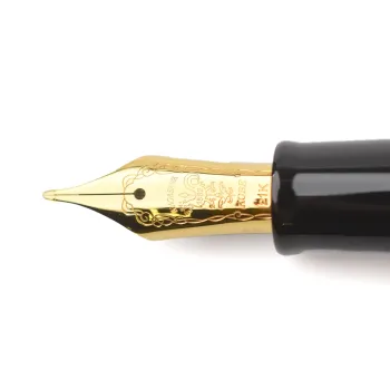 close up of 21k naginata nib with weathervane engraving