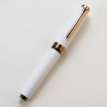 nagasawa odyssey snow white fountain pen showing white body and antique gold details