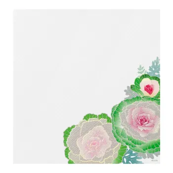 unlined iyo washi paper sheet with circular flowering kale wreath motif