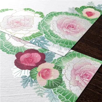 set showing two designs of midori iyo washi letter pad 160 flowering kale wreath