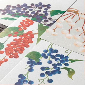 four winter fruit designs on Midori letter paper