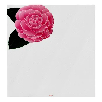 Detail of Iyo Washi paper texture with pearlescent foil camellia print