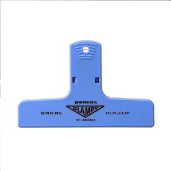 Front view of the Penco Blue Plastic Clip showing its wide shape and functional design