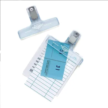 Penco transparent Plastic Clips holding documents and loose papers on a desk