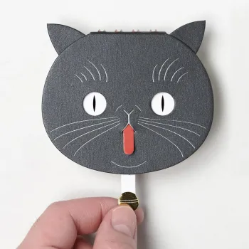 detail of the mechanical system of the yamama cat ring memo white with moving eyes tongue and ears