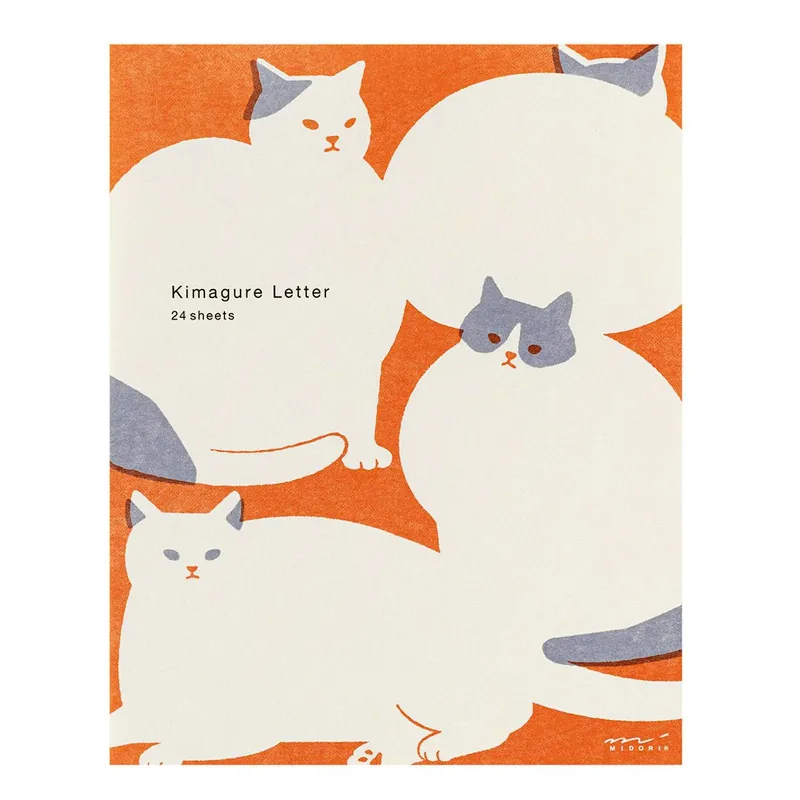 midori kimagure easy and cozy letter pad with cat design on orange background