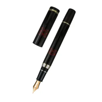 sailor kirikane asaba fountain pen open showing 21k gold nib and ebonite body decorated with kirikane technique