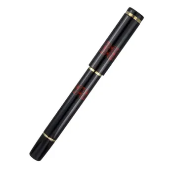 sailor kirikane asaba fountain pen closed side view with hemp leaf geometric pattern in real gold leaf on black ebonite