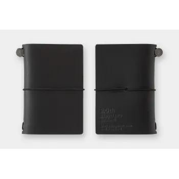 traveler's notebook card size black leather cover front and back view