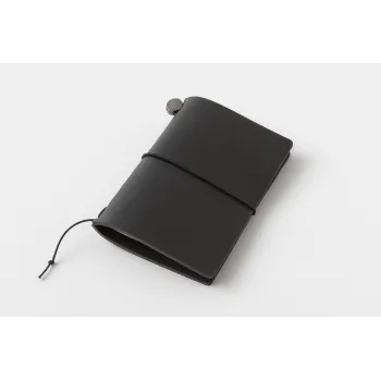 traveler's notebook card size black leather cover angle view
