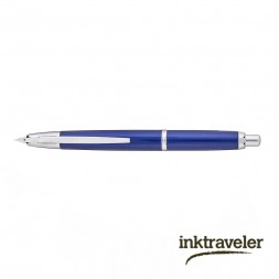 pluma estilográfica pilot capless decimo azul oscuro sobre fondo neutro mostrando acabado azul oscuro y abierta