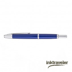 pluma estilográfica cerrada pilot capless decimo azul oscuro sobre fondo neutro mostrando acabado azul oscuro