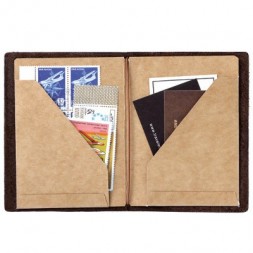 passport size kraft paper folder open showing compartments
