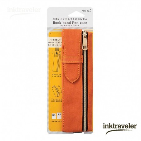 midori A5 o B6 orange book band pen case