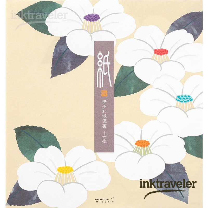 pad midori iyo washi Silk-printing White Camellia
