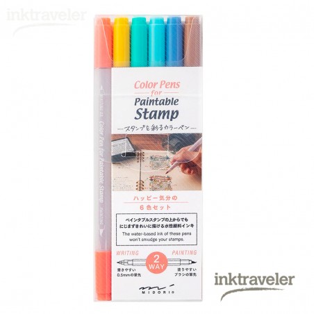 midori Color Pens for Paintable Stamp 6 pcs assorted Happiness