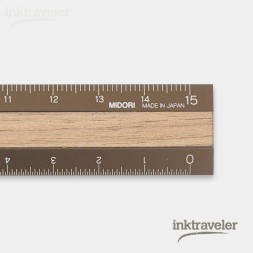 midori Aluminum & Wood Ruler 15cm Brown walnut