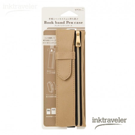 midori A5 o B6 beige book band pen case